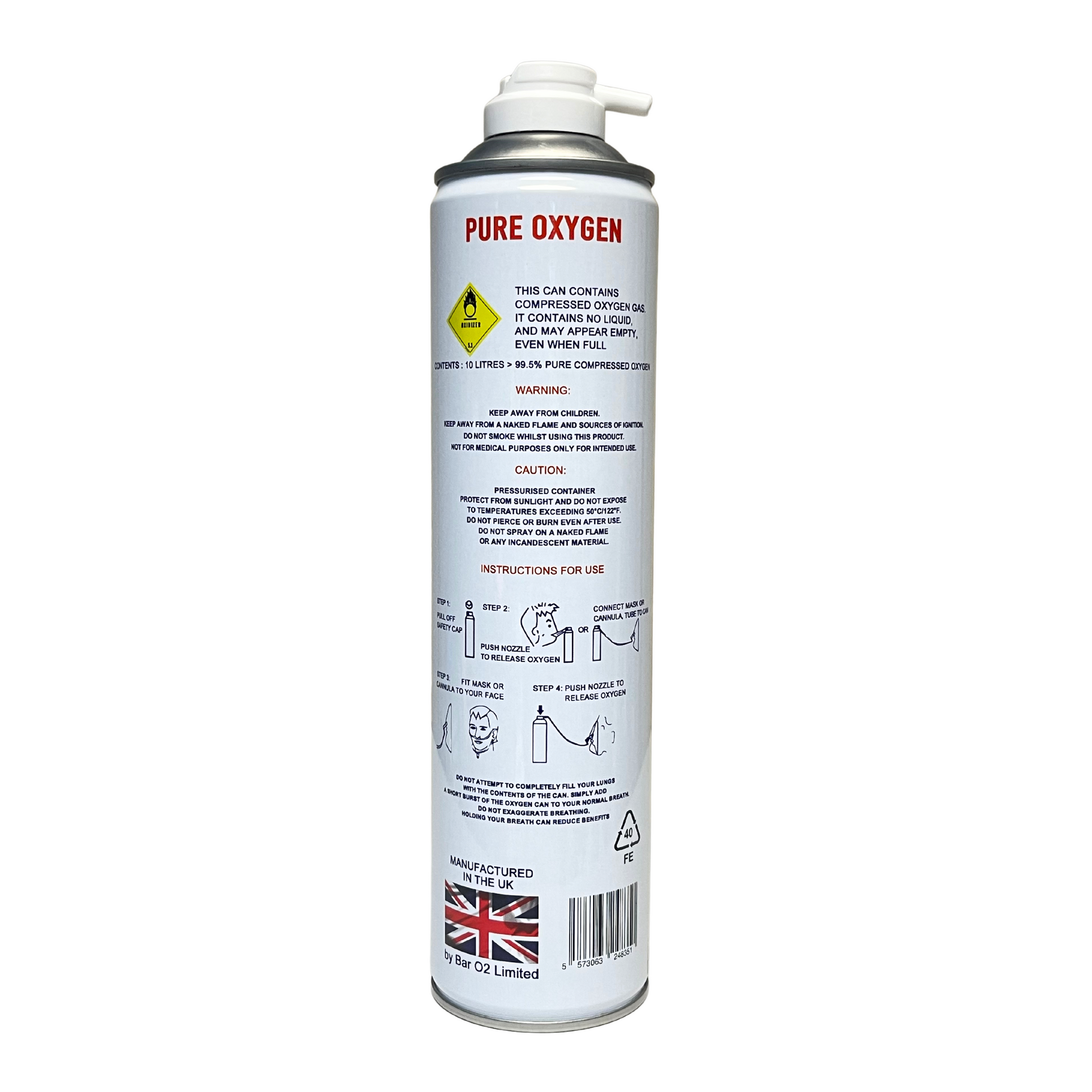 Hi Boost 10 Litre Oxygen Can Inc 1.8M Tubing & Nasal Cannula - The Oxygenstore