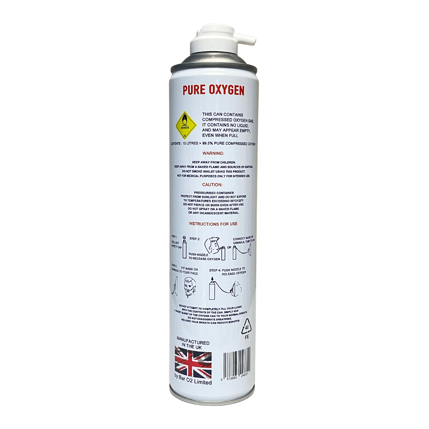 Hi Boost 10 Litre Oxygen Can Inc 1.8M Tubing & Nasal Cannula x 2