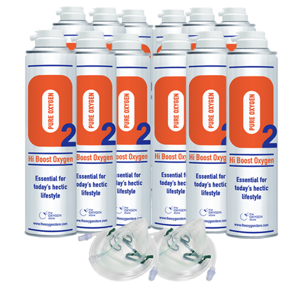 Hi Boost 10 Litre Oxygen Can Inc 1.8M Tubing & Mask x 12