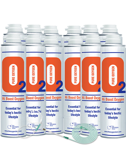 12 X O2 10 Litre Oxygen Can Inc 1 x 1.8M Tubing & Nasal Cannula - The Oxygenstore