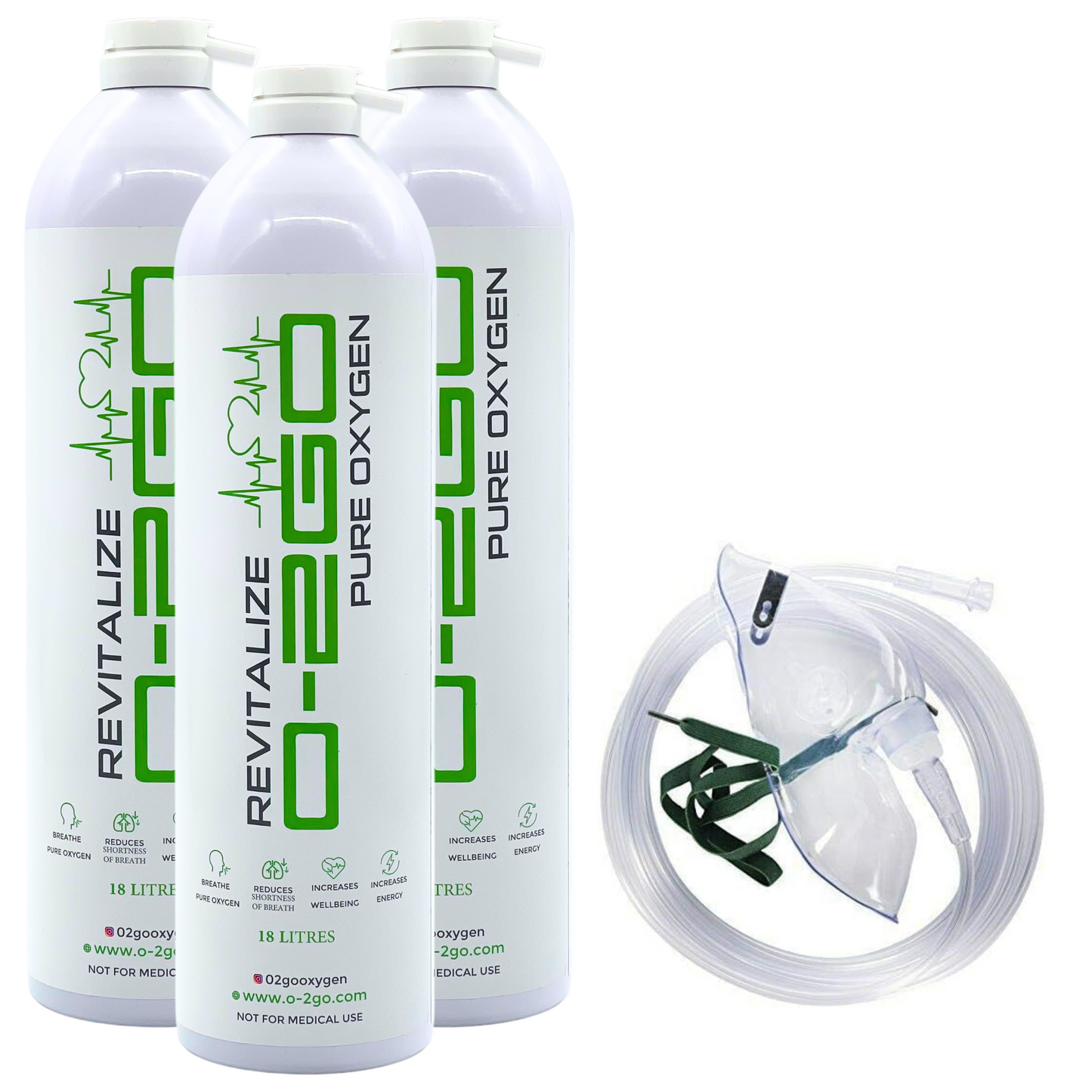 O2GO Oxygen Can with Mask and Tube 54L (3 x 18L CAN)